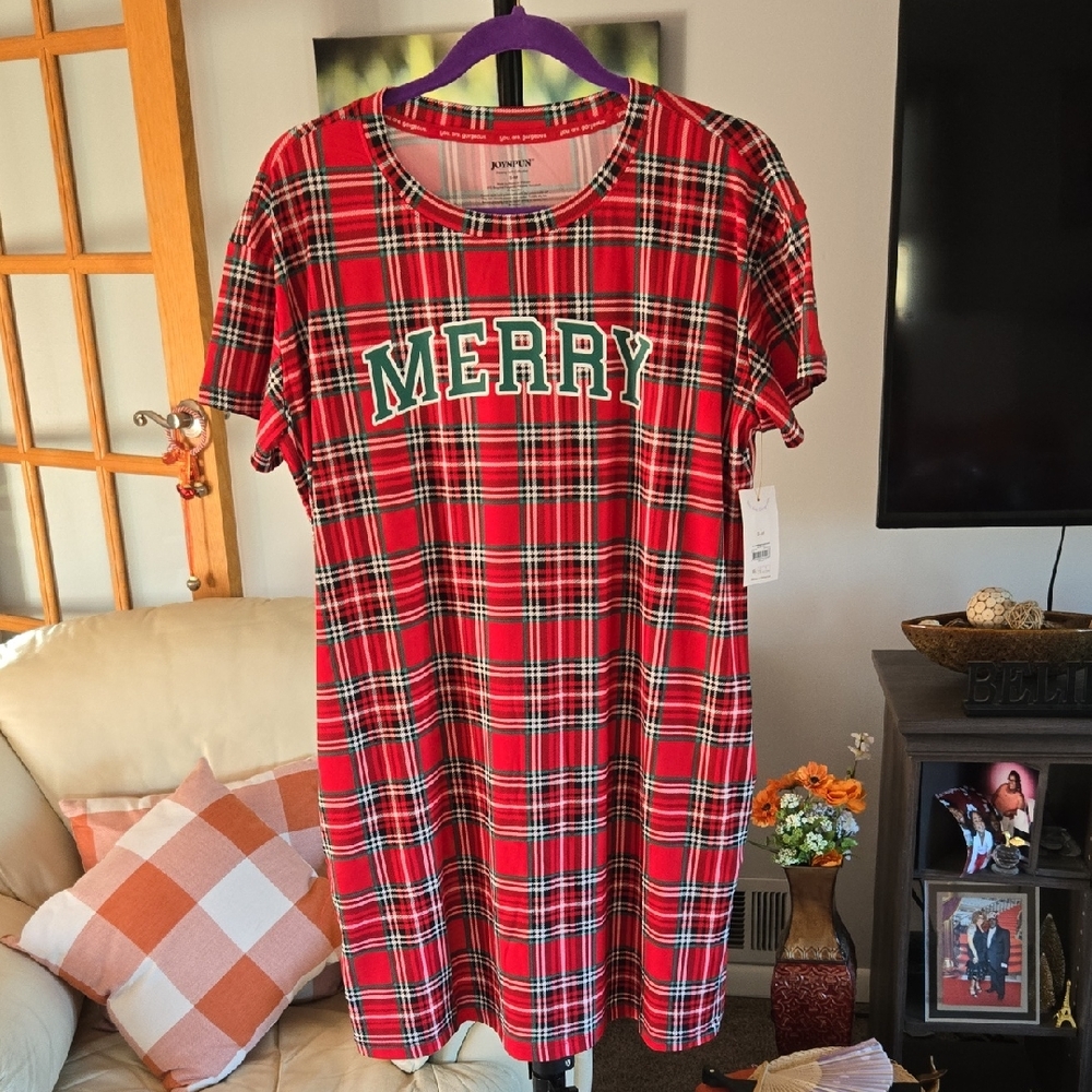 Festive Red Plaid Women Night Shirt❤️